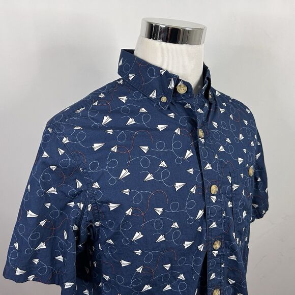 Duluth Trading Co Medium Slim Untucked Shirt Paper Airplane Print Blue Cotton - Picture 1 of 4